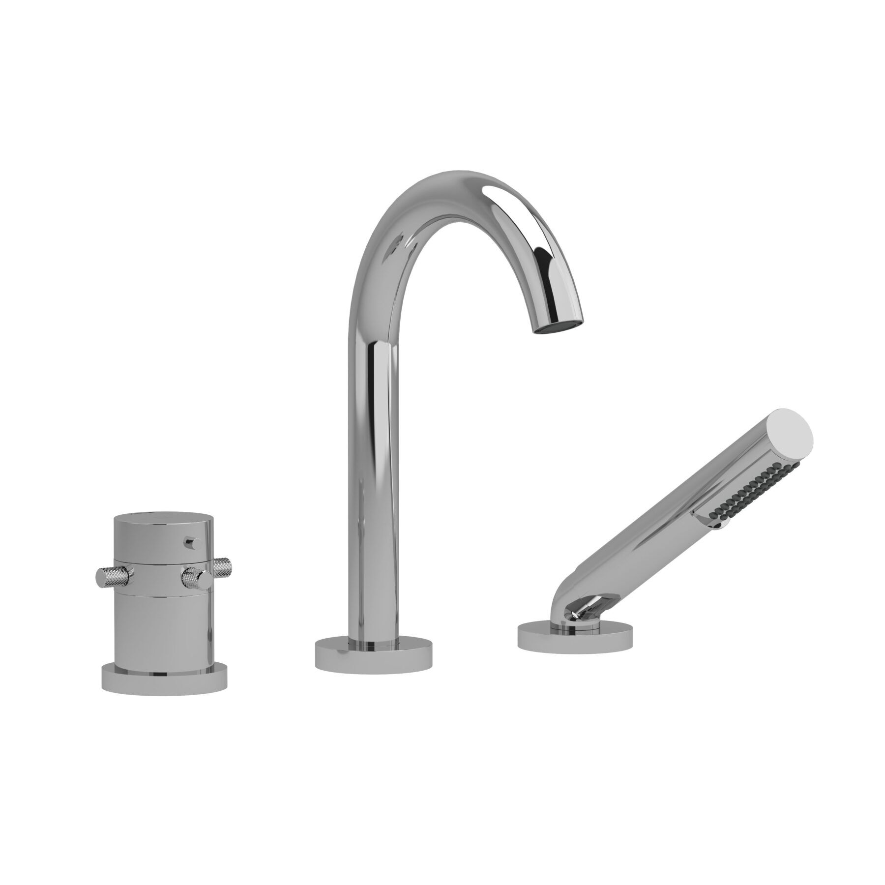 Riobel RU19+KNC - 2-way 3-piece Type T deck-mount tub filler with hand shower Riobel RU19+KNC - 2-way 3-piece Type T deck-mount tub filler with hand shower