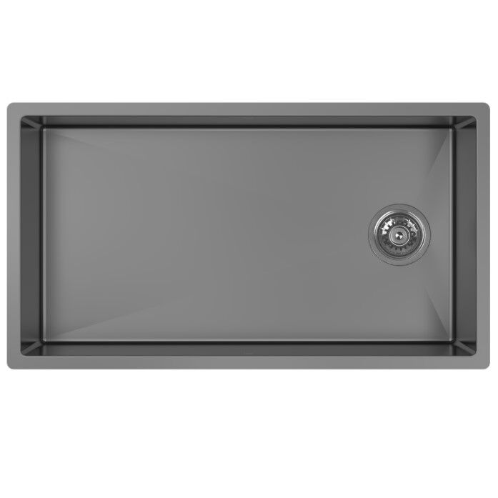Zomodo-Cayman Super Single Sink - Undermount + Bottom Grid + Waste Cover Color Peal Black Zomodo-Cayman Super Single Sink - Undermount + Bottom Grid + Waste Cover Color Peal Black