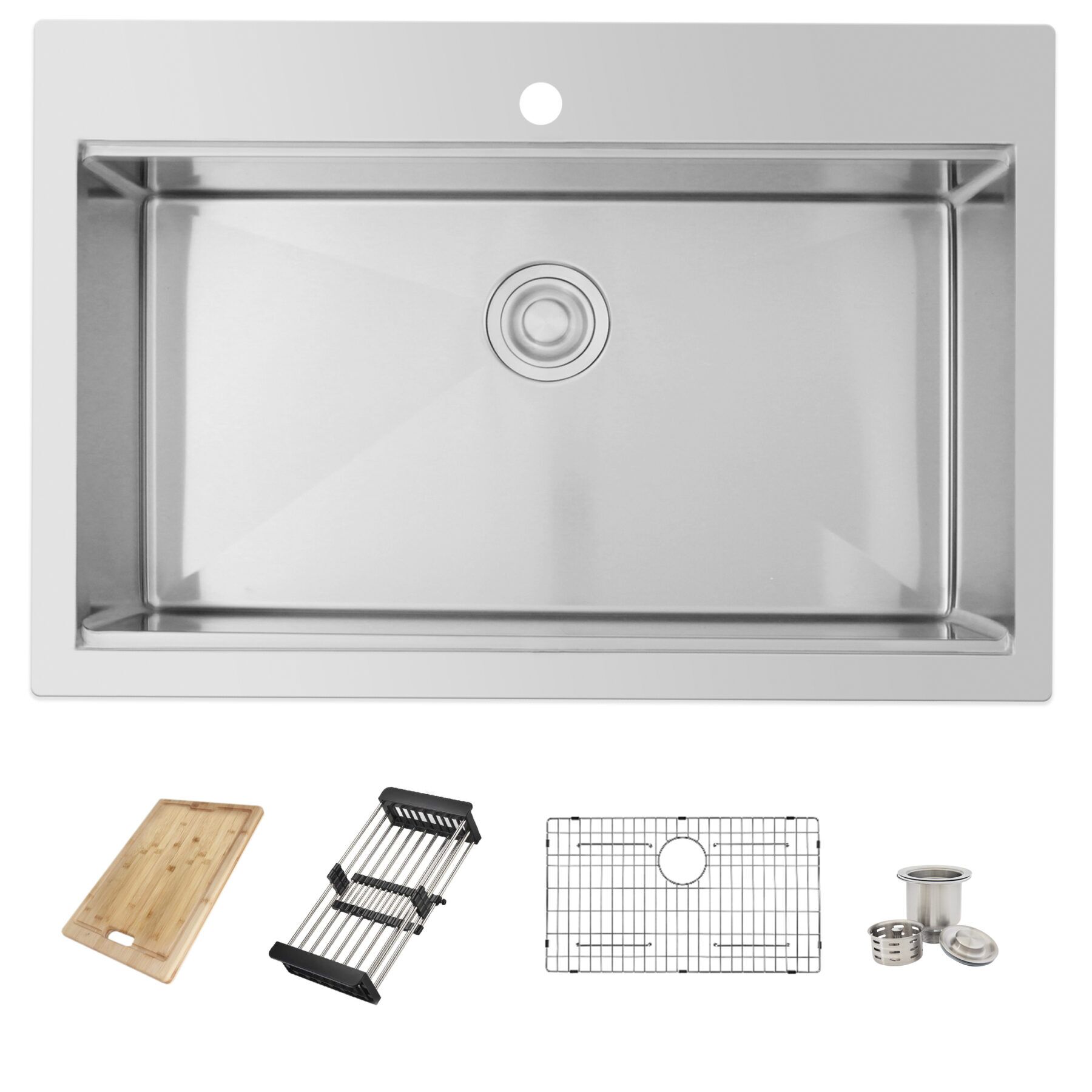 AZUNI - AZUNI 30L x 20.5W-inch Top mounted Single Bowl Stainless Steel Ledge Kitchen Sink AZUNI - AZUNI 30L x 20.5W-inch Top mounted Single Bowl Stainless Steel Ledge Kitchen Sink
