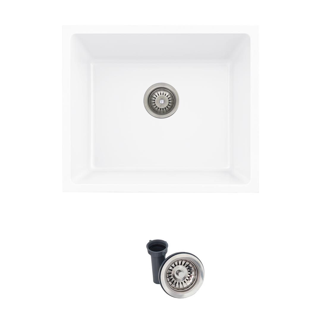 STYLISH - 22 inch Dual Mount Single Bowl White Granite Kitchen Sink S-822H