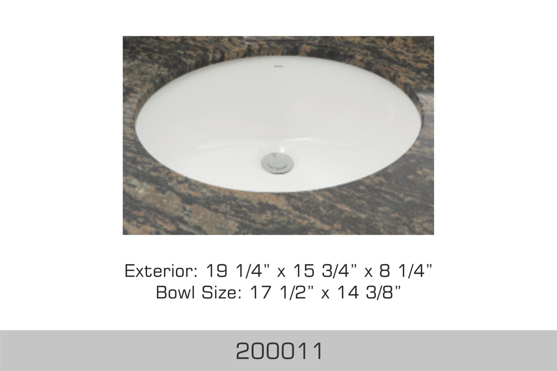UNDERMOUNT BASIN 19 1/4"x15 3/4"x8 1/4" ( BOWL SIZE 17-1/2 X 14-3/8”) WHITE UNDERMOUNT BASIN 19 1/4"x15 3/4"x8 1/4" ( BOWL SIZE 17-1/2 X 14-3/8”) WHITE