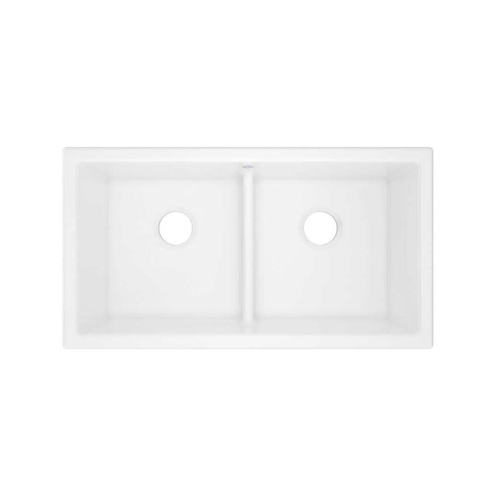 Shaws MSUM3318LDWH - Shaker™ 33" Double Bowl Undermount Fireclay Kitchen Sink Shaws MSUM3318LDWH - Shaker™ 33" Double Bowl Undermount Fireclay Kitchen Sink