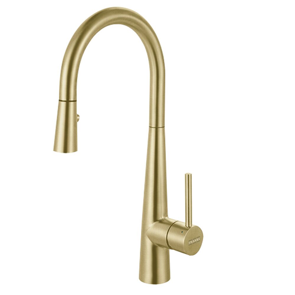 Franke Steel 16.7-in Single Handle Pull-Down Kitchen Faucet in Gold, STL-PR-GLD Franke Steel 16.7-in Single Handle Pull-Down Kitchen Faucet in Gold, STL-PR-GLD
