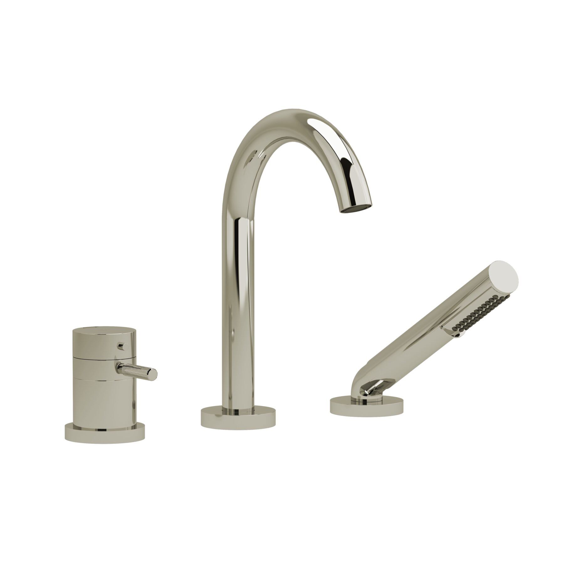 Riobel RU19KNPN - 2-way 3-piece Type T deck-mount tub filler with hand shower Riobel RU19KNPN - 2-way 3-piece Type T deck-mount tub filler with hand shower